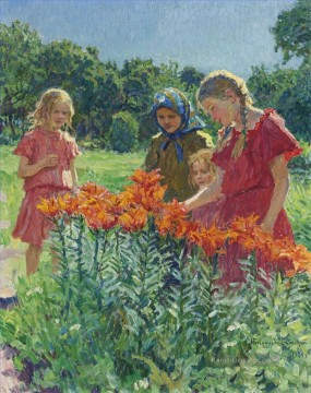 Kinder Werke - PICKING FLOWERS Nikolay Bogdanov Belsky Kinder Kind Impressionismus